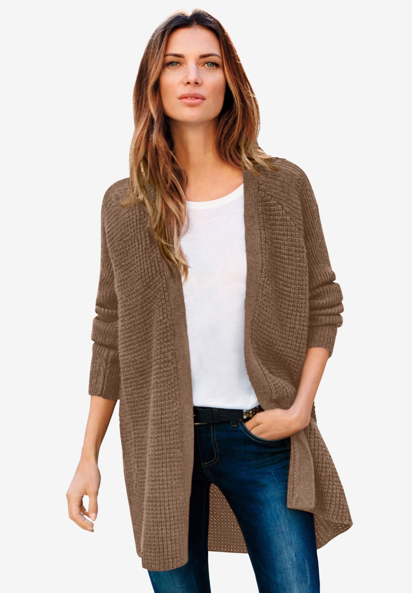 Open Front Waffle Cardigan image number 0