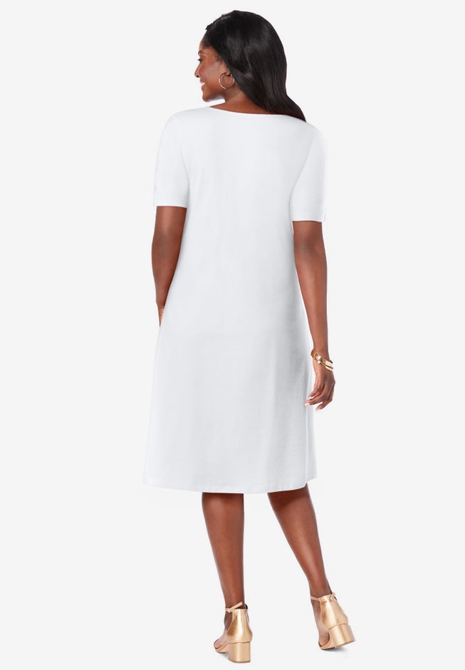 Stretch Cotton Square Neck Midi Dress image number 1