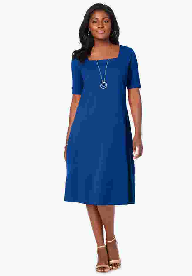 Stretch Cotton Square Neck Midi Dress image number 0