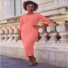 Cotton Spandex Crew Neck 3/4 Sleeve Maxi Dress image number null