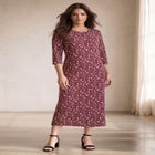 Cotton Spandex Jersey Three-Quarter Sleeve Scoopneck Maxi Dress image number null