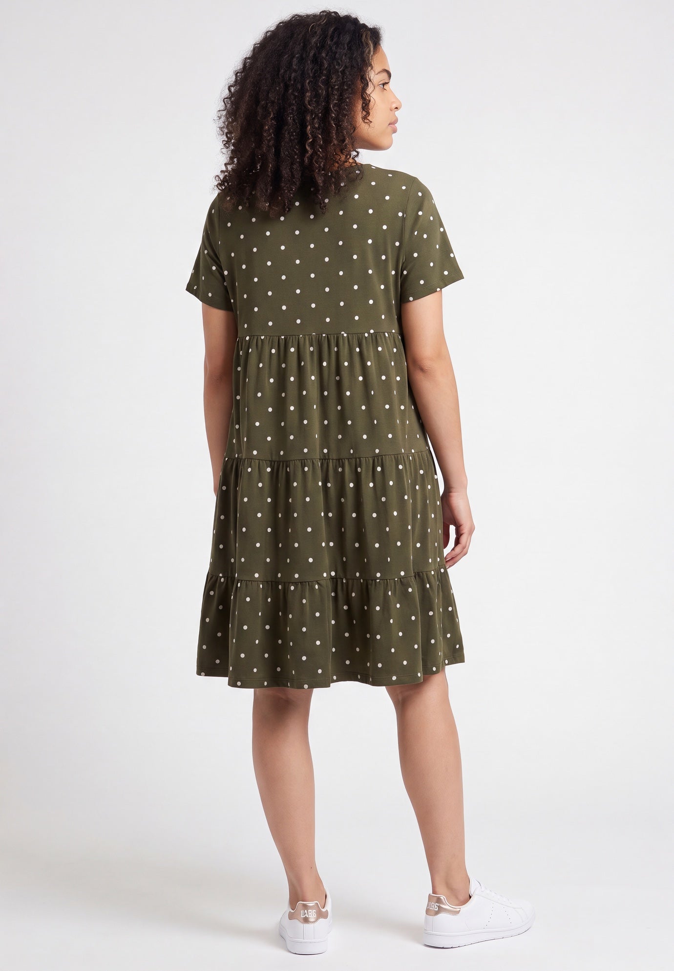 Cotton Spandex V-Neck Short Sleeve Tiered A-Line Dress image number 1