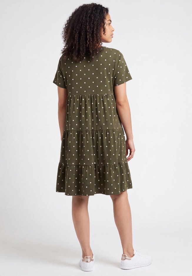 Cotton Spandex V-Neck Short Sleeve Tiered A-Line Dress image number 1
