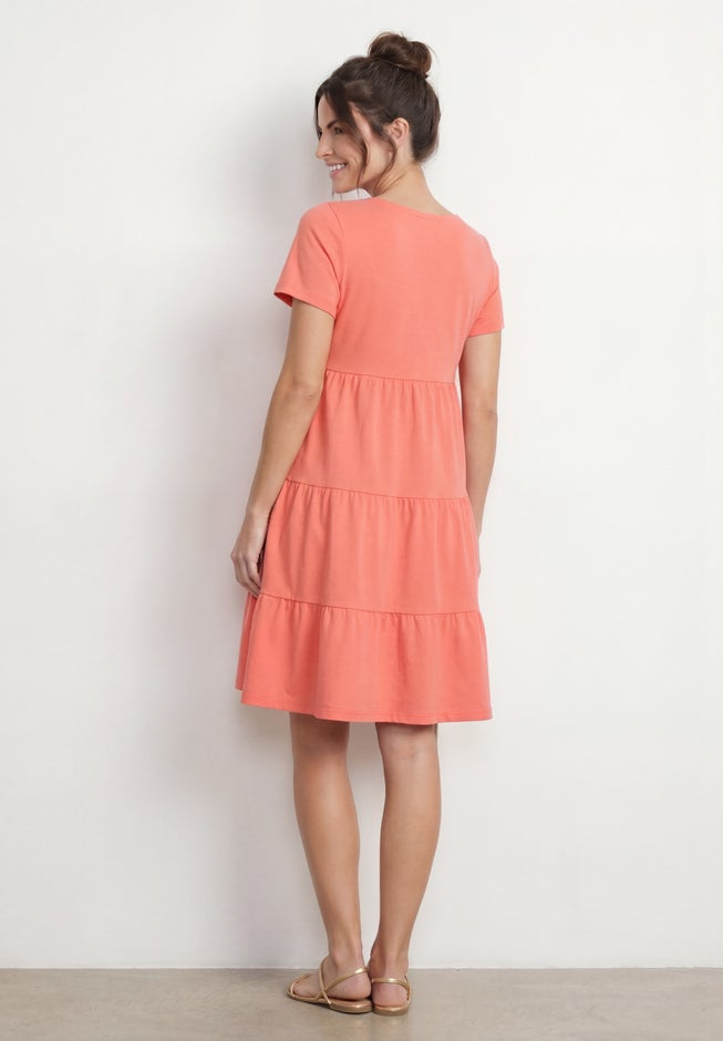 Cotton Spandex V-Neck Short Sleeve Tiered A-Line Dress image number 1