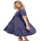 Cotton Spandex Scoop Neck Short Sleeve Tiered A Line Dress image number null