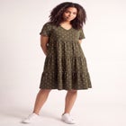 Cotton Spandex V-Neck Short Sleeve Tiered A-Line Dress image number 0