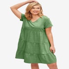 Cotton Spandex Scoop Neck Short Sleeve Tiered A Line Dress image number null