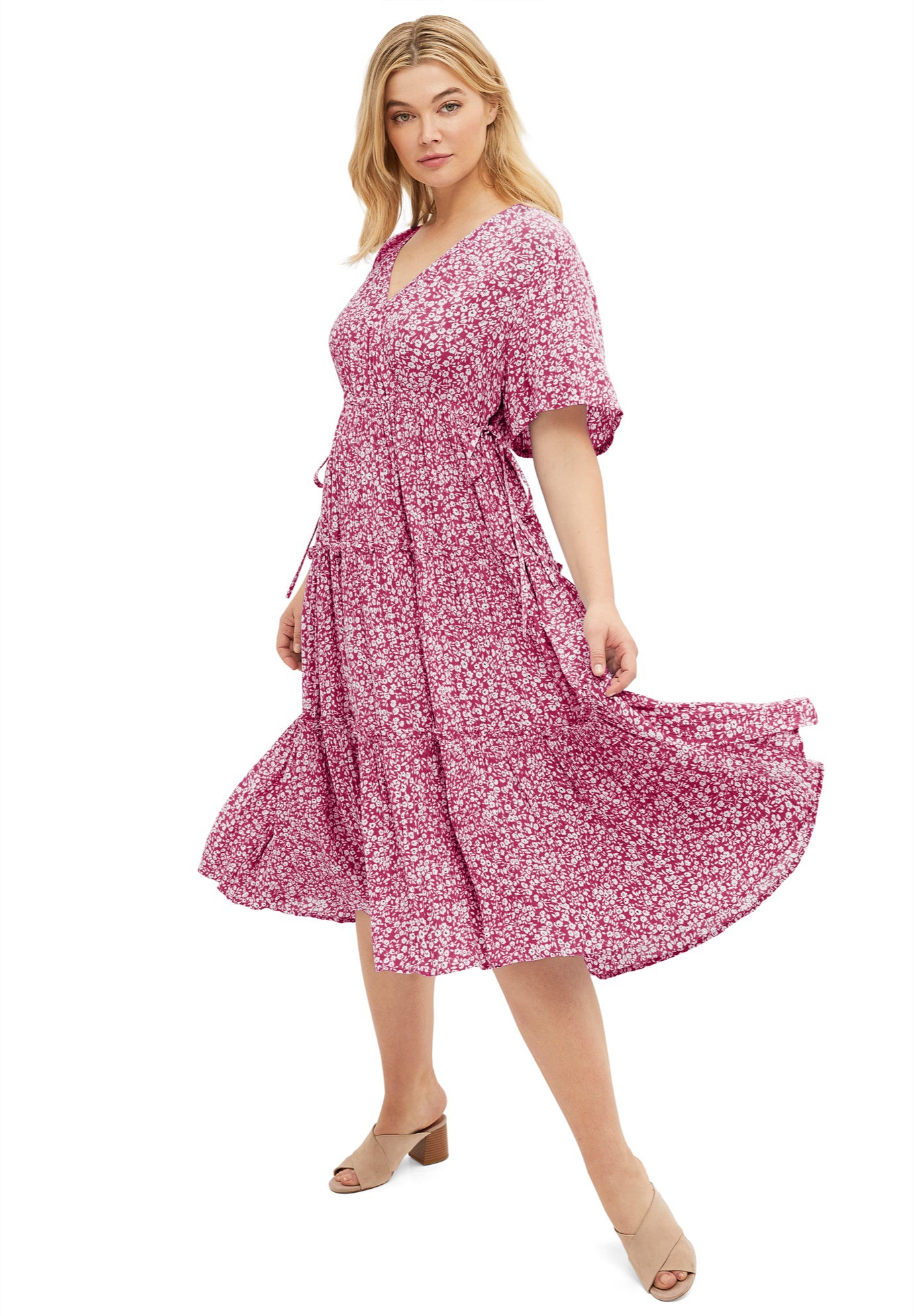 Tiered Midi Dress With Surplice Neckline image number 0