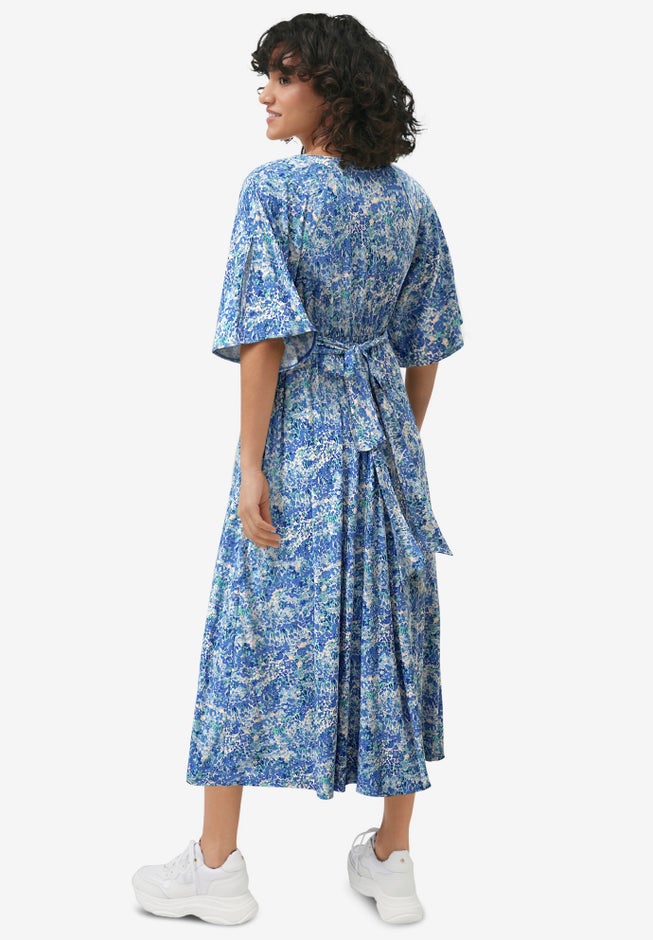 Knit Midi Dress With Surplice Neckline & Waist Tie image number 1