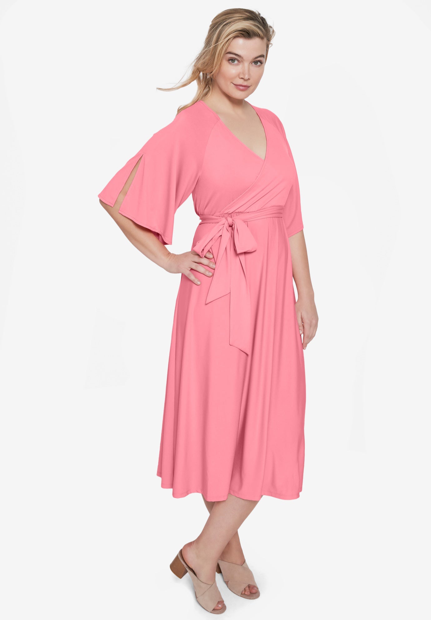 Knit Midi Dress With Surplice Neckline & Waist Tie image number 0
