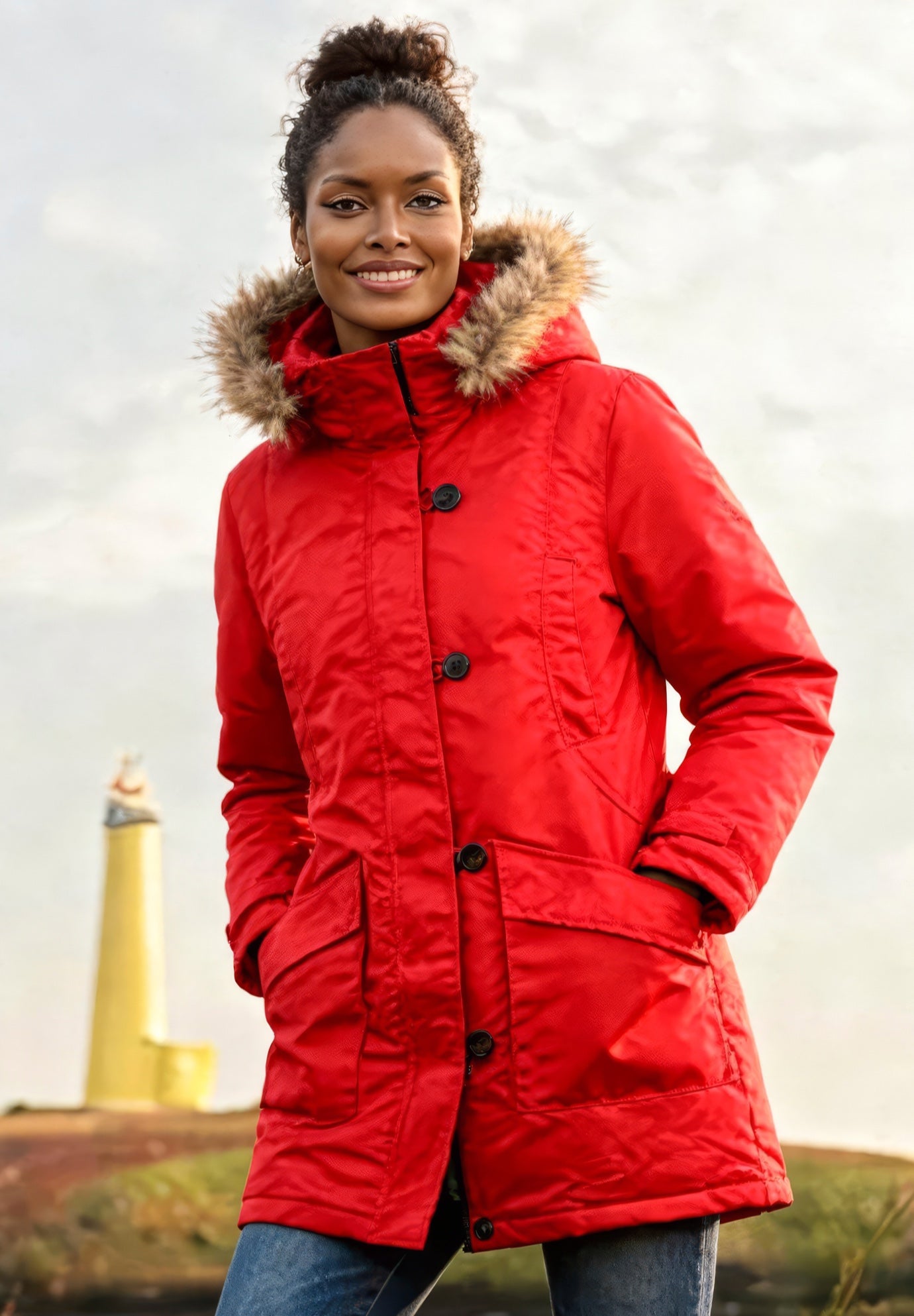 Faux Fur Trim Two-Way Zip-Front Mid-Length Parka image number 0