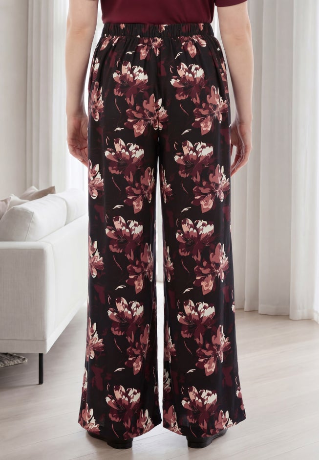 Wide-Leg Back Elastic Flat Front Soft Pants image number 1