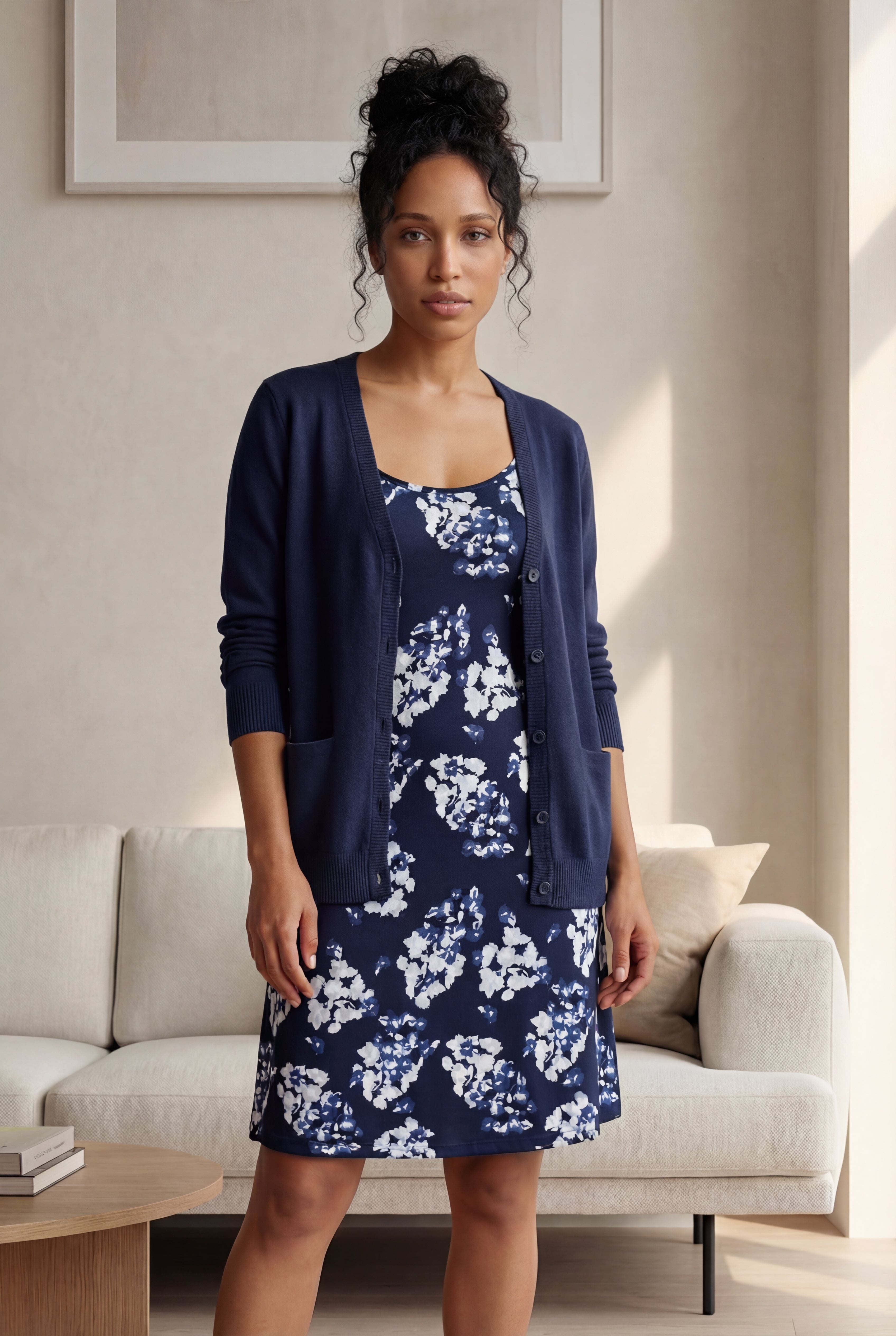 V-Neck Button Front 100% Cotton Everyday Cardigan image number 2