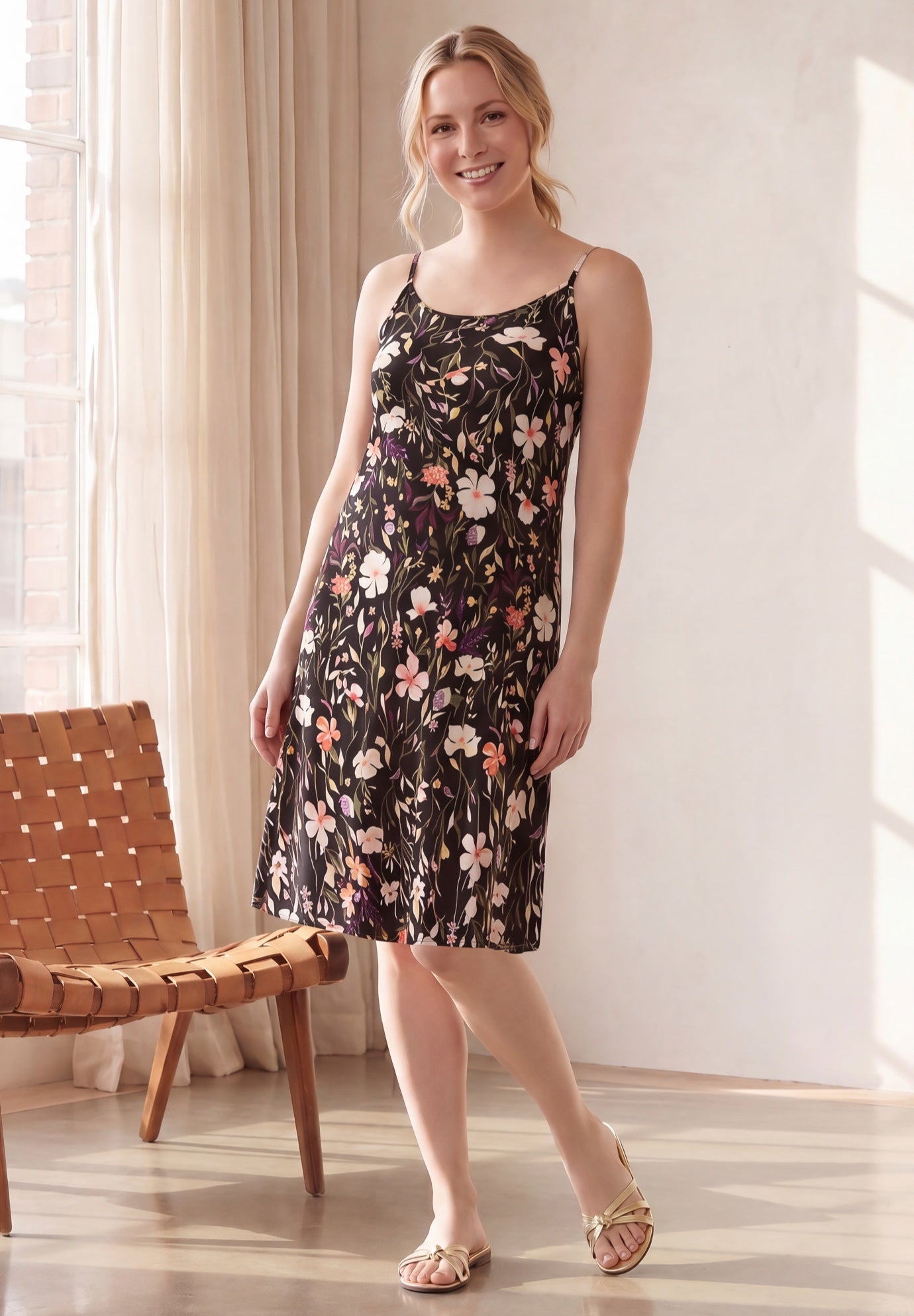 Stretch Knit Scoop Neck Tank A Line Dress image number 0