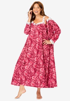 Long 2-Piece Cabbage-Rose Peignoir Set