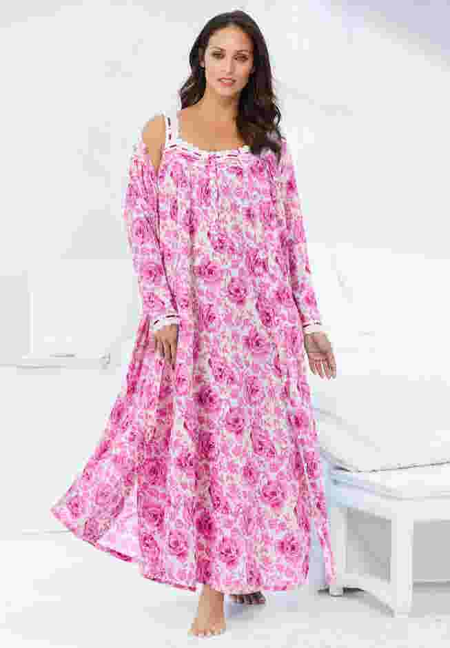 Long 2-Piece Cabbage-Rose Peignoir Set image number 5