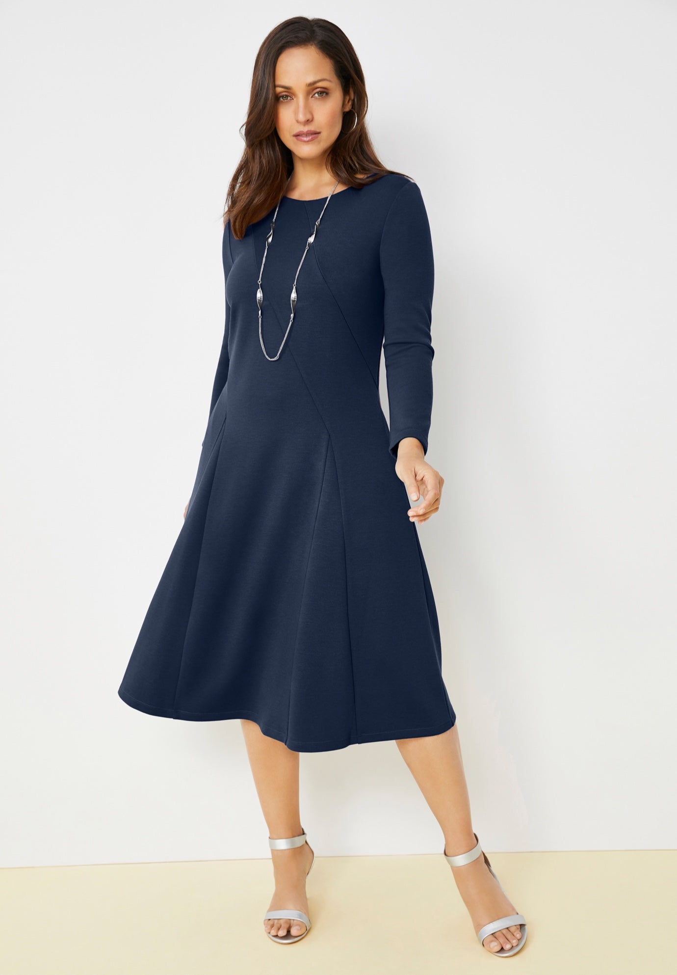 Long Sleeve Stretch Ponte Dress image number 0