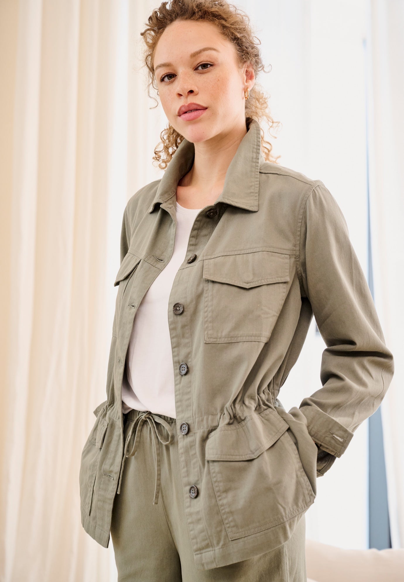 Adjustable Waist Button Front Jacket image number 1