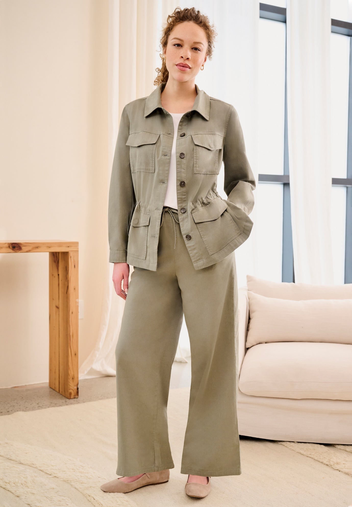 Adjustable Waist Button Front Jacket image number 0