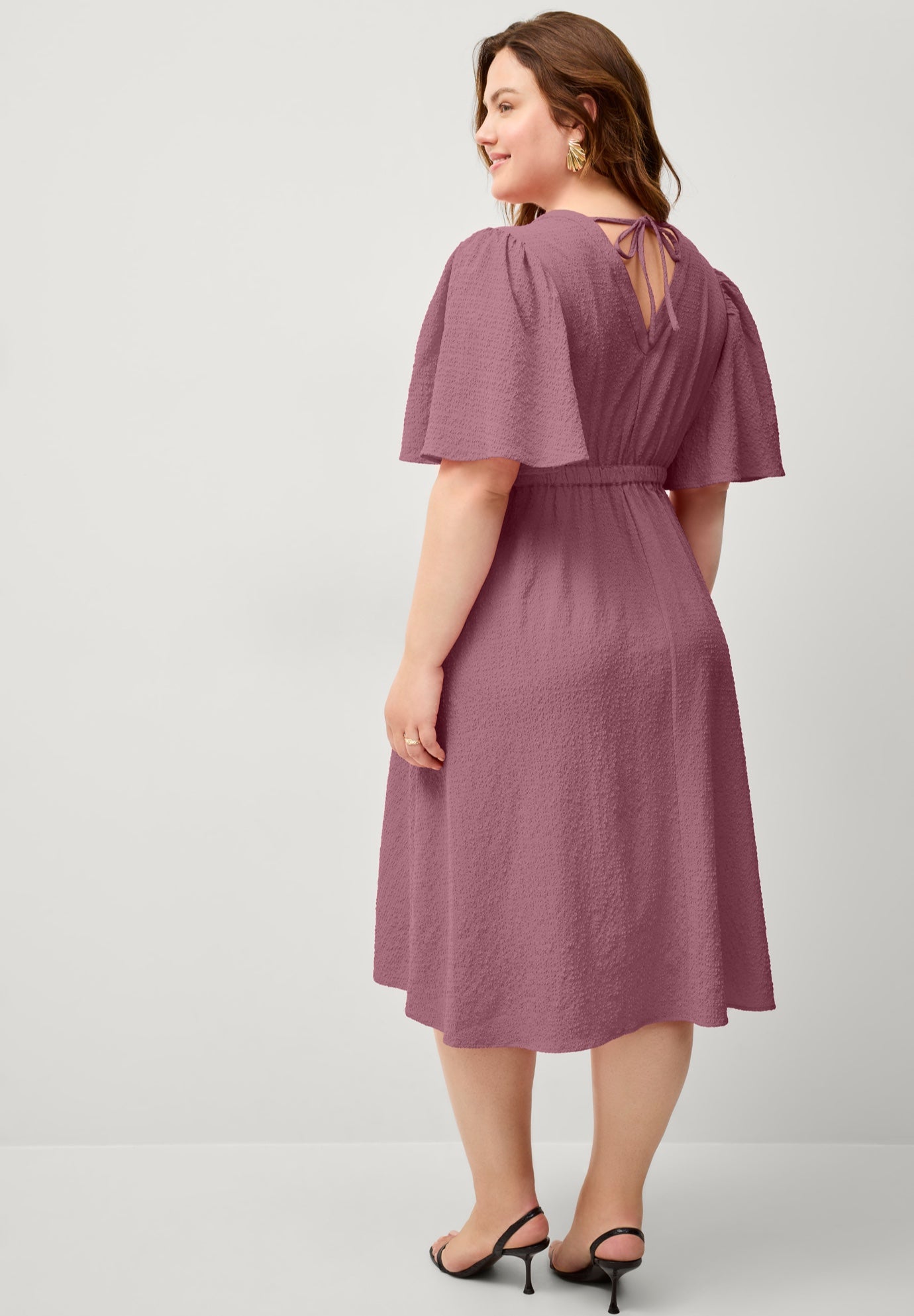 V-Neck Fit and Flare Tie Back Midi Dress image number 1