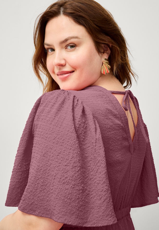 V-Neck Fit and Flare Tie Back Midi Dress image number 2