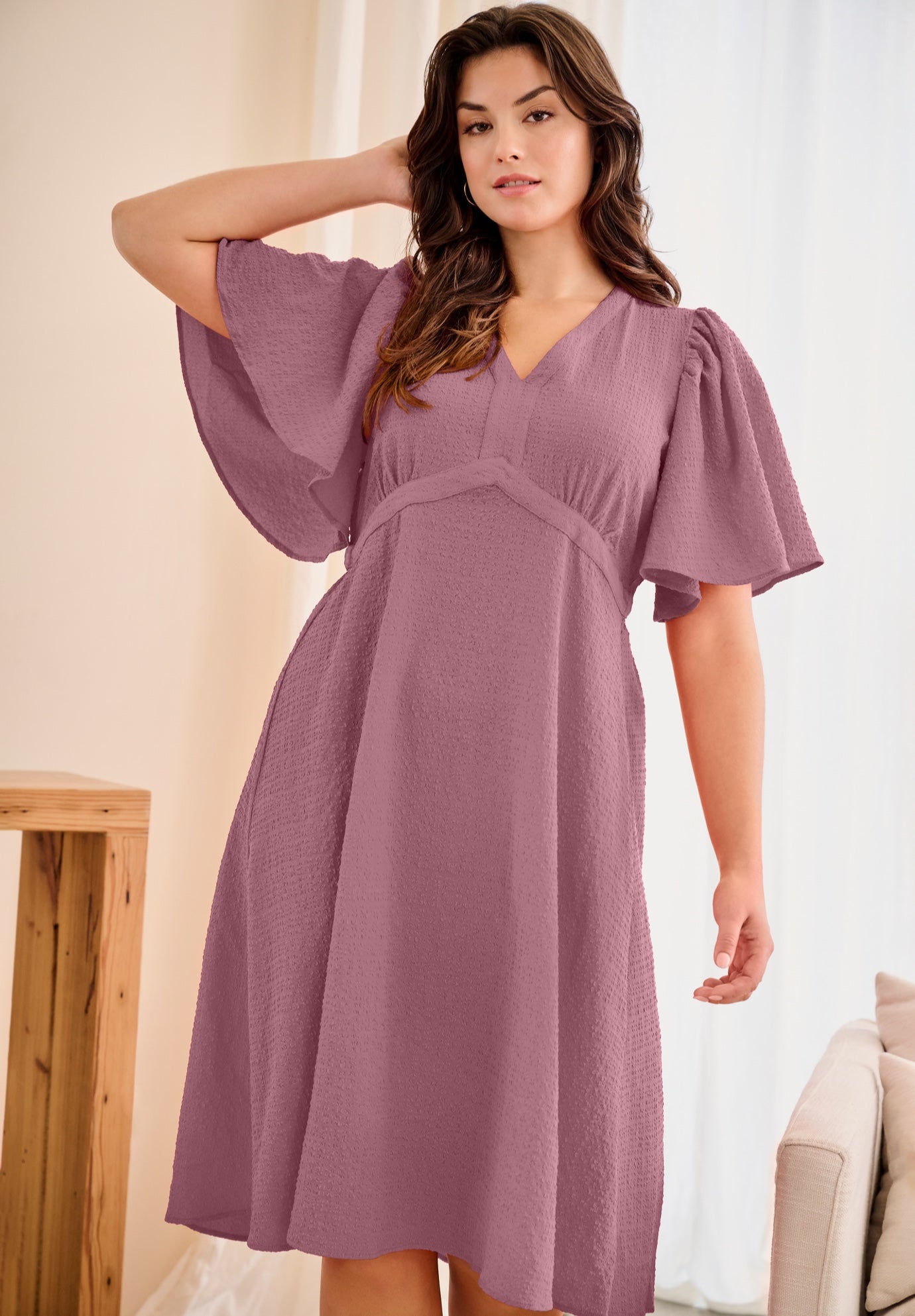 V-Neck Fit and Flare Tie Back Midi Dress image number 0
