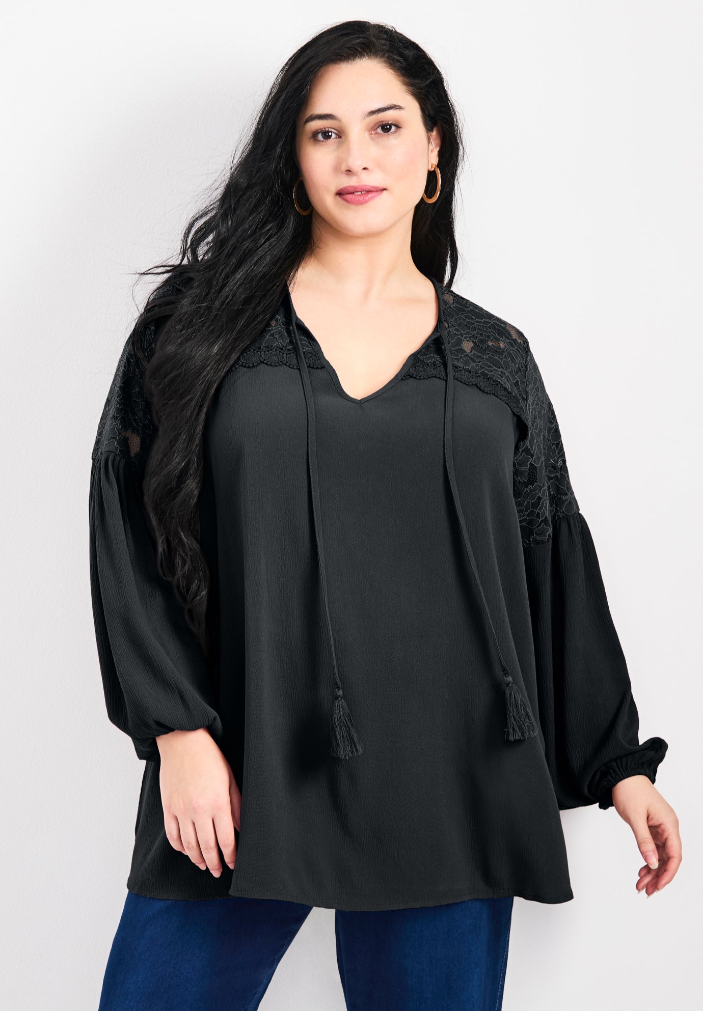 Marcie Lace Yoke Long Sleeve Top image number 0