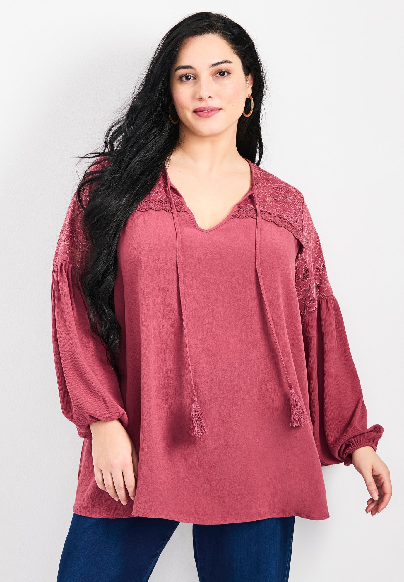 Marcie Lace Yoke Long Sleeve Top image number 0