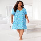 V-Neck Short Sleeve Knee-Length Cotton Sleepshirt image number null