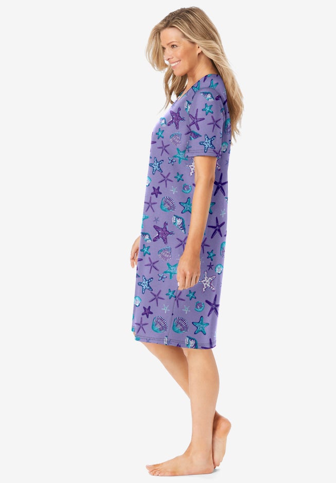 V-NECK SHORT SLEEVE KNEE-LENGTH COTTON SLEEPSHIRT image number 2