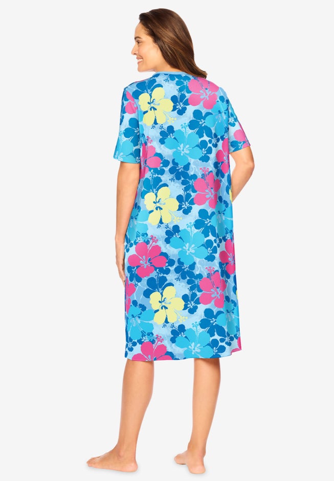 V-Neck Short Sleeve Knee-Length Cotton Sleepshirt image number 1