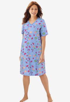 V-Neck Short Sleeve Knee-Length Cotton Sleepshirt