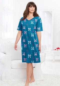 V-Neck Short Sleeve Knee-Length Cotton Sleepshirt