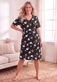 V-Neck Short Sleeve Knee-Length Cotton Sleepshirt