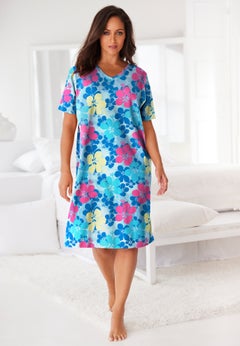V-Neck Short Sleeve Knee-Length Cotton Sleepshirt