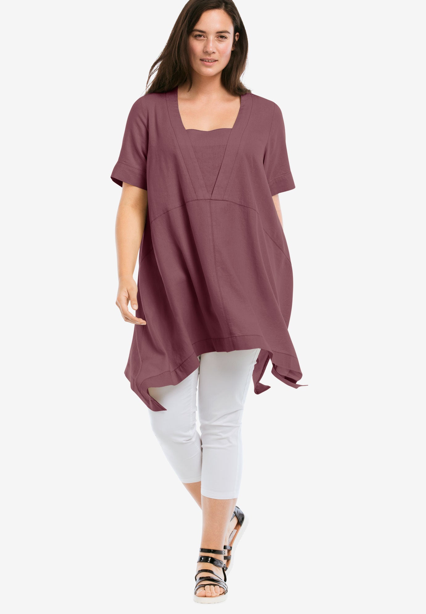Linen-Blend Hanky Hem Tunic image number 0
