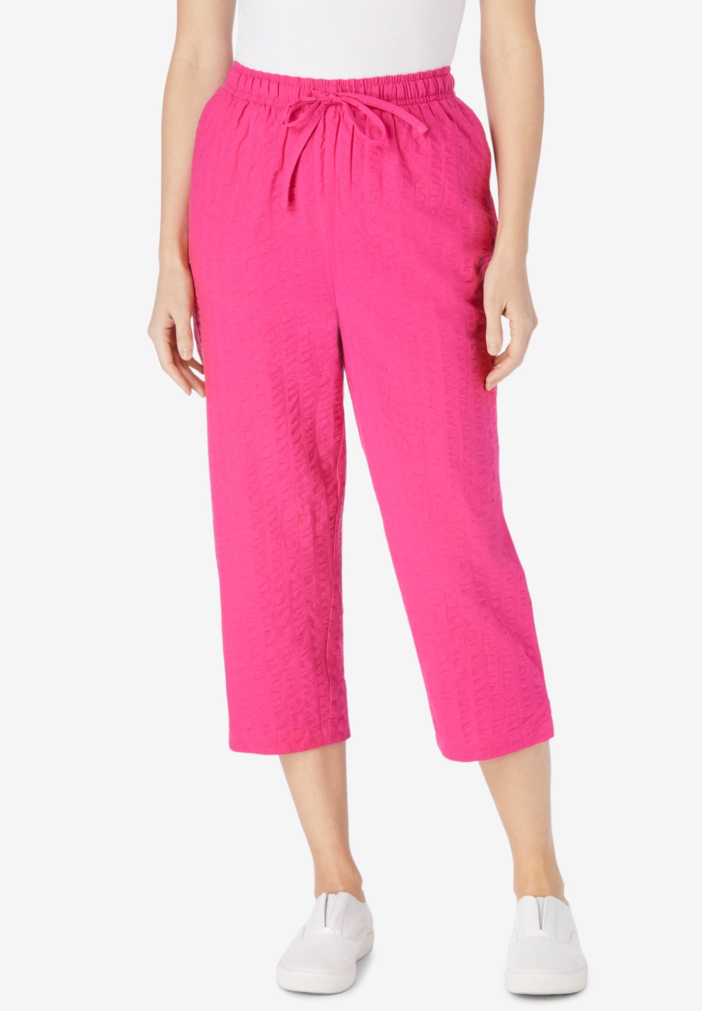 Seersucker Pull-On Elastic-Waist Capri Pants image number 0