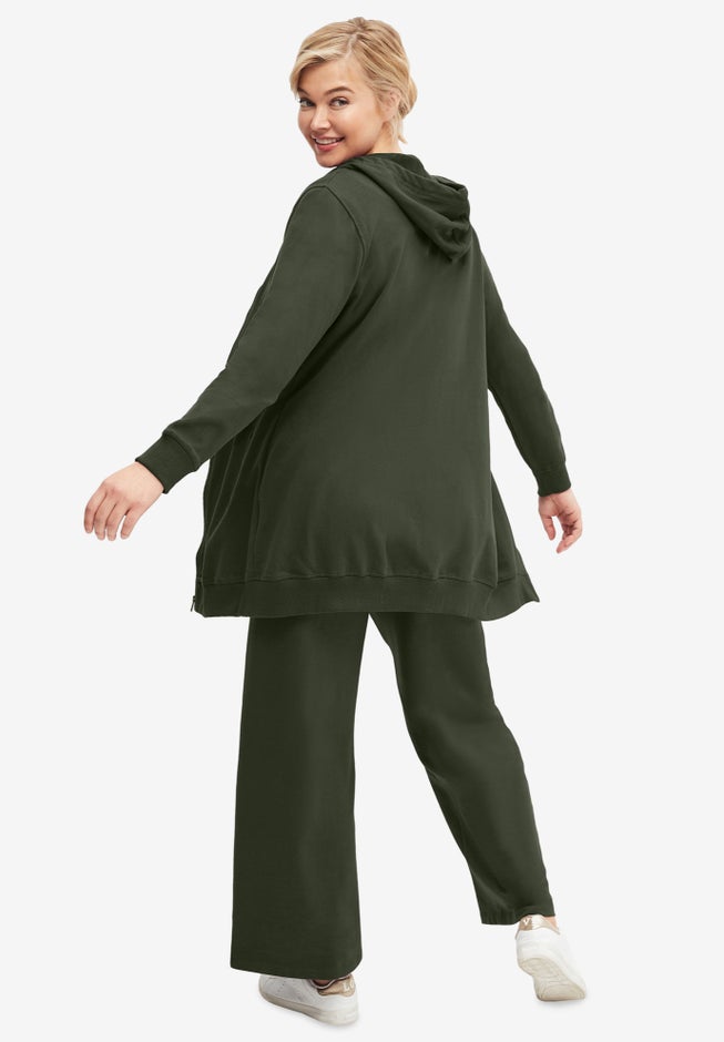 Ellos Studio French Terry Wide Leg Drawstring Elastic Waistband Sweatpants image number 1