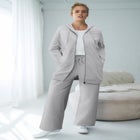 French Terry Wide Leg Sweatpants With Drawstring Elastic Waistband image number null