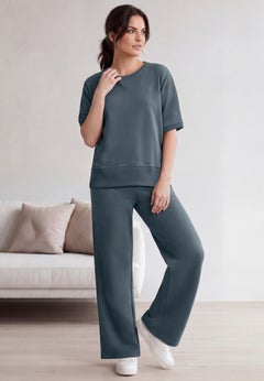 Ellos Studio French Terry Wide Leg Drawstring Elastic Waistband Sweatpants