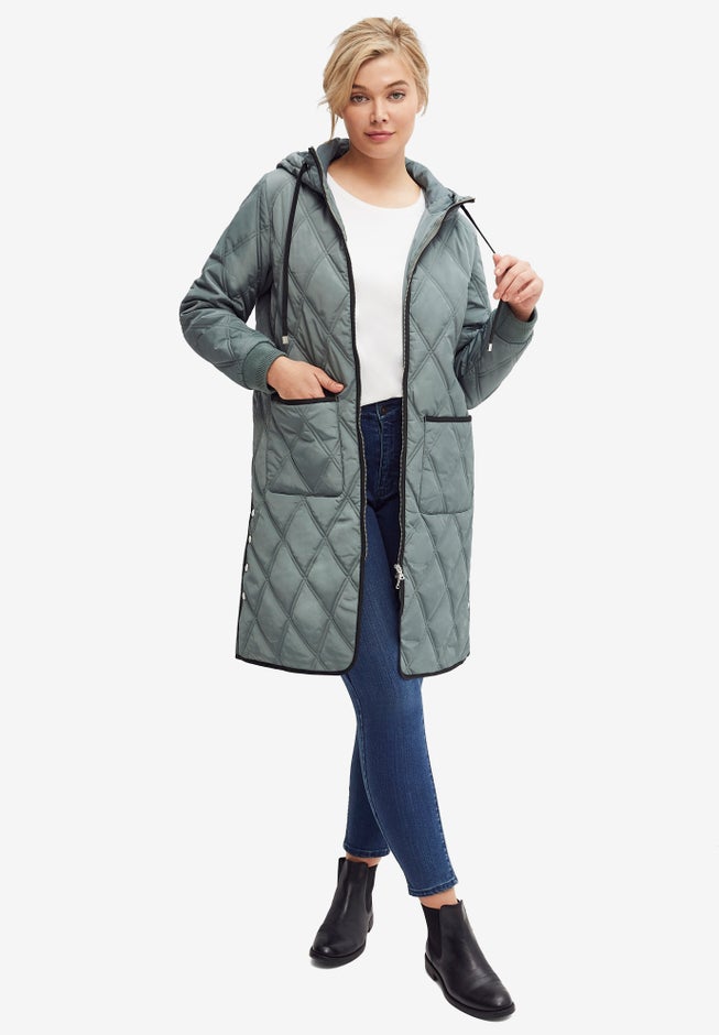 Long Quilted Hooded Jacket image number 0