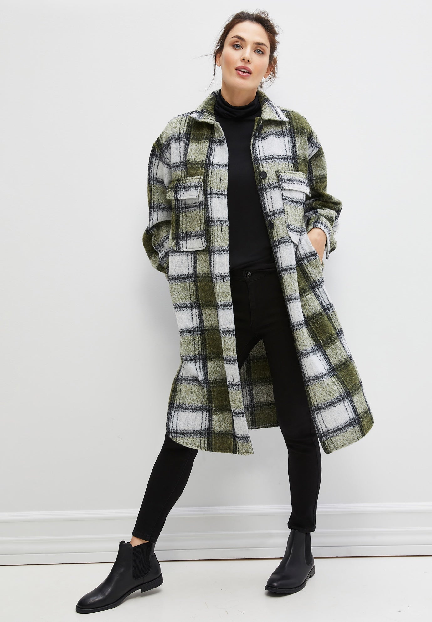 Wool Blend Long Shirt Jacket image number 4