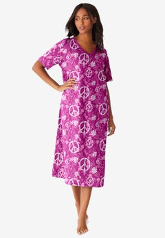 V-Neck Short Sleeve Midi Cotton Sleep Shirt