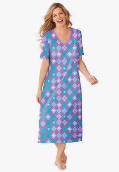 V-Neck Short Sleeve Midi Cotton Sleep Shirt