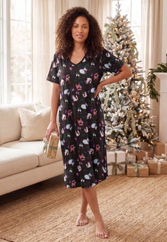 V-Neck Short Sleeve Midi Cotton Sleep Shirt