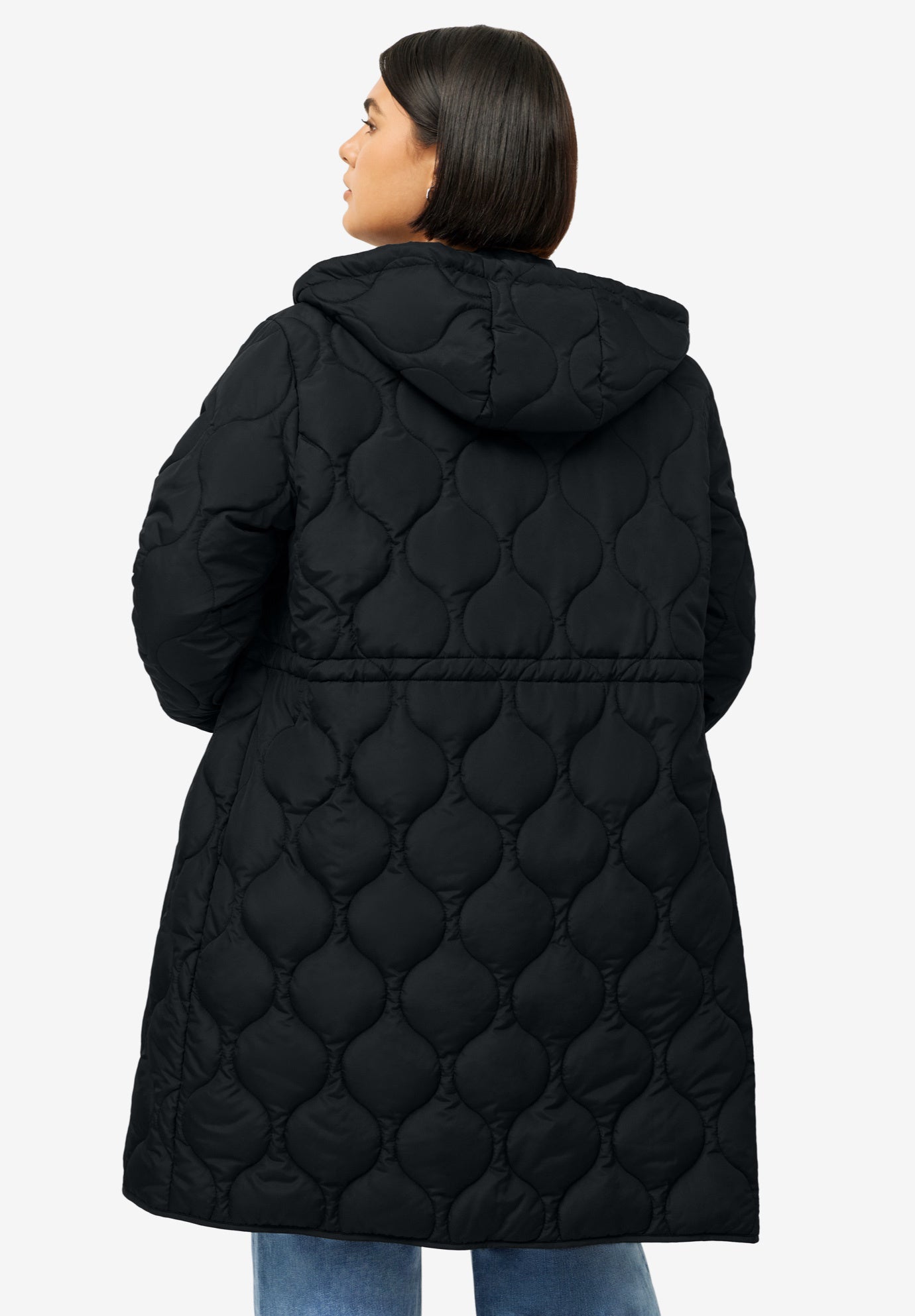 Long Quilted Jacket With Drawstring Waist image number 1