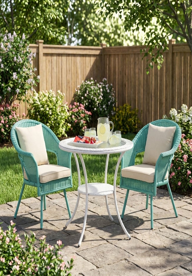 Roma Hand-Woven Resin Wicker Stacking Chair with Toss Pillow & Seat Cushion image number 1