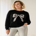 Embellished Eyelash Pullover Sweater image number null