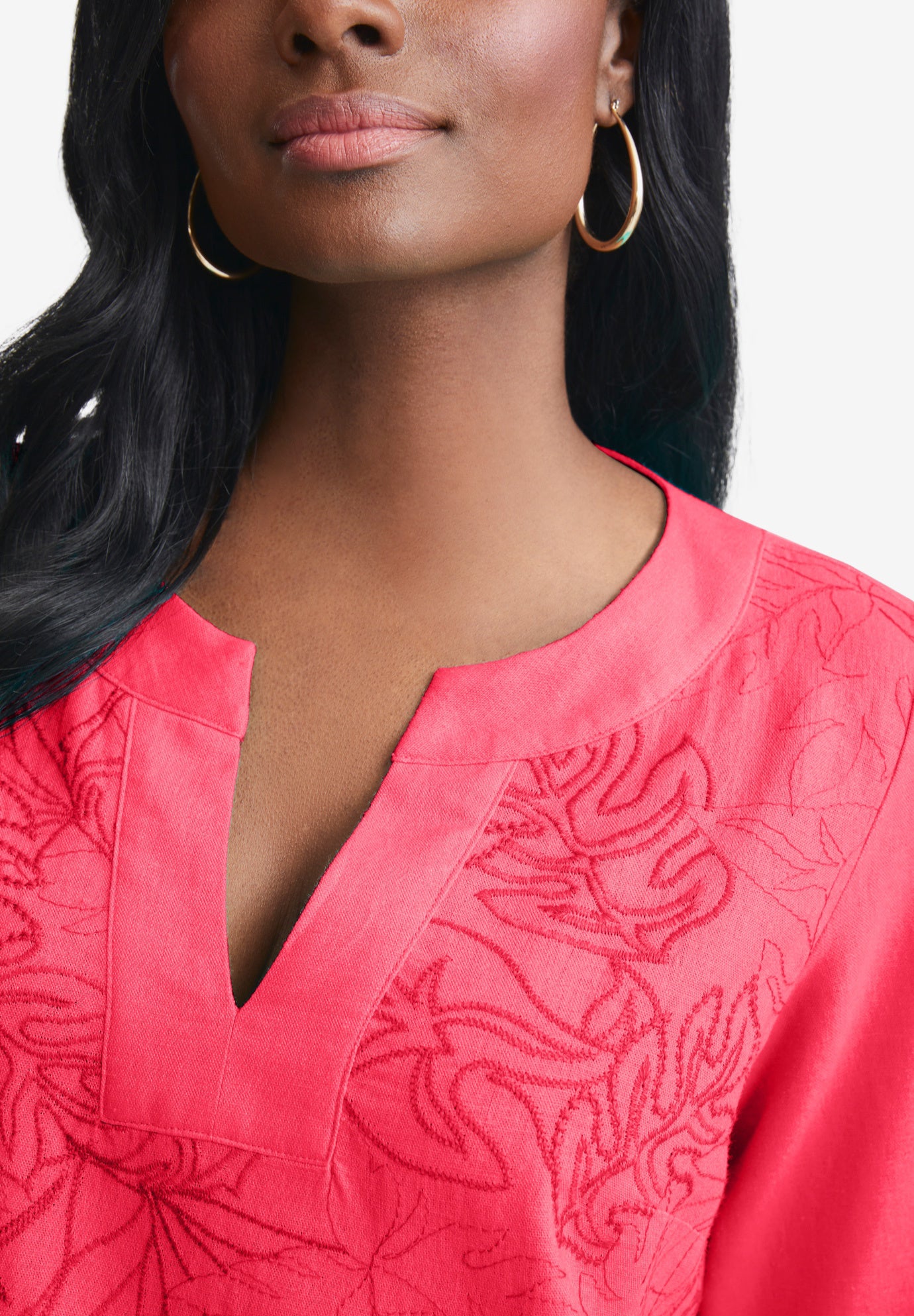 Linen V-Neck Embroidered Tunic image number 1