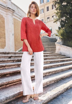 Linen V-Neck Embroidered Tunic